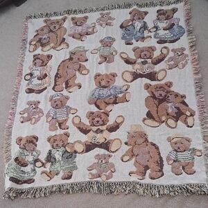 Vintage Woven Teddy Bear Patterned Throw Blanket